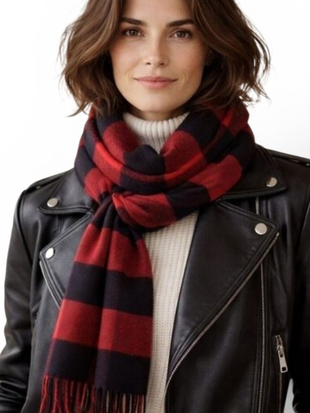 Vintage Christian Dior Lambswool Checked Scarf Red Black Plaid Great Britain